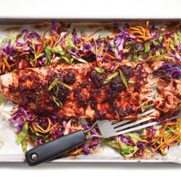 Cherry-Adobo Salmon with Roasted Slaw