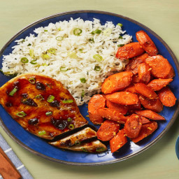 Cherry Ancho Chicken with Roasted Carrots & Scallion Rice