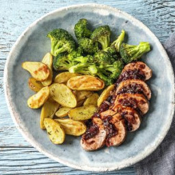 Cherry Balsamic Pork with Thyme-Roasted Potatoes and Broccoli