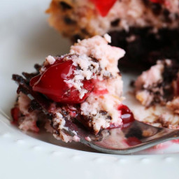 Cherry Chip Cheesecake with Easy Gluten Free Brownie Crust