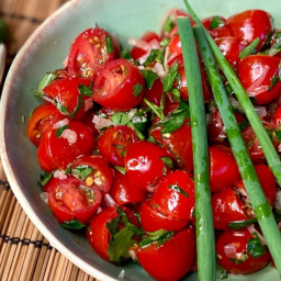 Cherry Tomato Salad with a Warm Garlic-Shallot Dressing