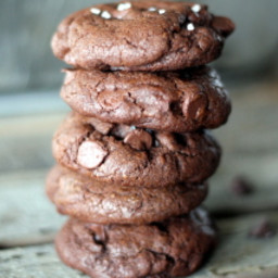 Chewy Double Chocolate Chip Cookies with Sea Salt