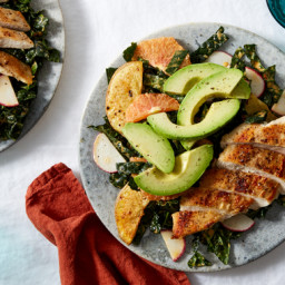 Chicken & Orange-Kale Salad with Spicy Tahini Dressing