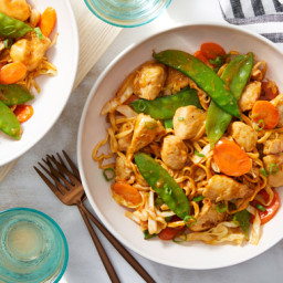 Chicken & Wonton Noodle Stir-Fry with Spring Peas, Carrots, & Cabba