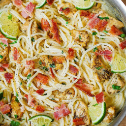 Chicken and Bacon Pasta with creamy Cilantro-Lime Sauce