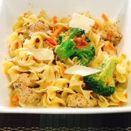 Chicken and Broccoli Over Egg Noodles