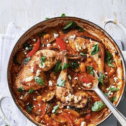 Chicken and butter beans in a tomato, courgette and pepper sauce