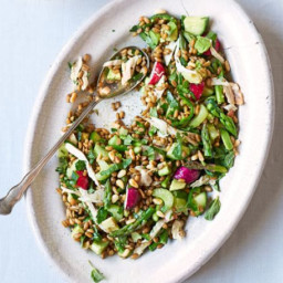 Chicken and freekeh chopped salad with salsa verde