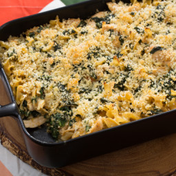 Chicken and Kale Casserole with Cheddar Sauce and Parmesan-Thyme Breadcrumb