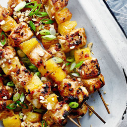 Chicken and Pineapple Satay Skewers with Rainbow Salad