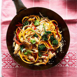 Chicken and red pepper stir-fry with butternut squash noodles
