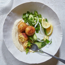 Chicken and Rice Meatballs With Hummus