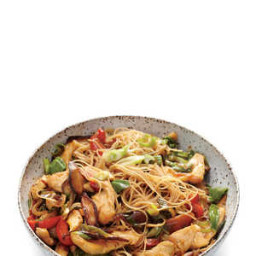 Chicken and Rice Noodle Stir-Fry with Ginger and Basil