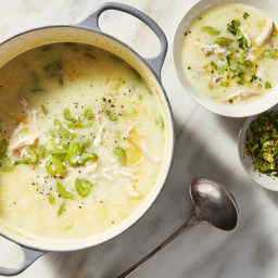 Chicken and Rice Soup With Celery, Parsley and Lemon