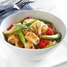 Chicken and Snap Pea Stir-Fry over Angel Hair Pasta