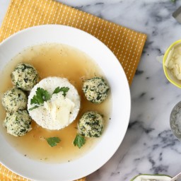 Chicken and Spinach Meatballs with Rice in Broth