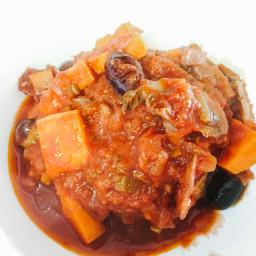 Chicken and Squash Cacciatore with Mushrooms, Tomatoes, Olives