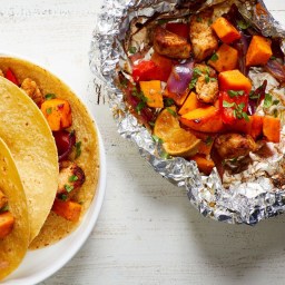 Chicken and Sweet Potato Grill Packets with Peppers and Onions