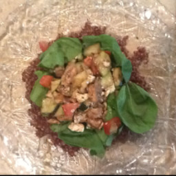 Chicken apple salad with red quinoa and spinach