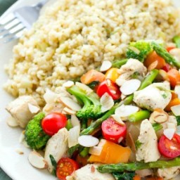 Chicken Asparagus Stir-Fry with Cherry Tomatoes and Toasted Almonds