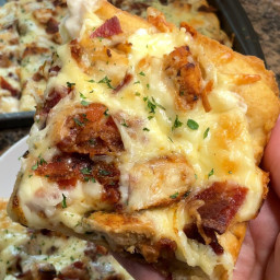 Chicken Bacon Alfredo Pizza on Cheddar Bay Biscuit Crust
