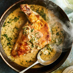 Chicken Breasts with White Wine Pan Sauce with Crème Fraîche and Spring Her