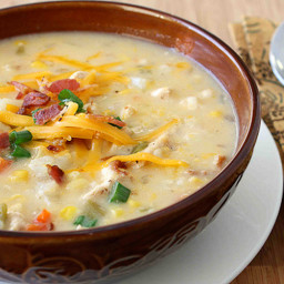 Chicken, Corn and Potato Chowder Recipe with Green Chiles and Cheddar Chees