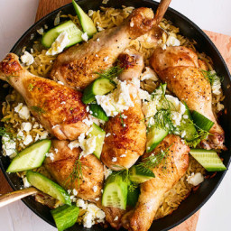 Chicken Drumsticks With Orzo, Dill and Feta