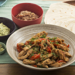 Chicken Fajitas with Finger Limes, Refried Beans & Creamy Guacamole