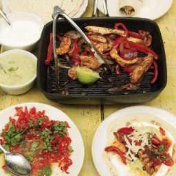 Chicken fajitas with homemade guacamole and salsa