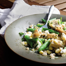 Chicken, Green Bean, Corn, and Farro Salad with Goat Cheese