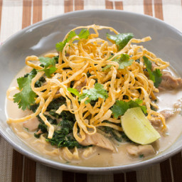 Chicken Khao Soi Soupwith Yellow Curry and Crispy Wonton Noodles
