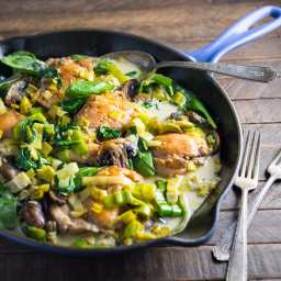 Chicken, Leeks and Spinach in a Creamy Wine Sauce