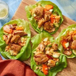 Chicken Lettuce Cups with Hoisin Mayo & Spicy Pickled Carrots