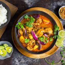 Chicken Massaman Curry with Wheat Beer and Crispy Shallots