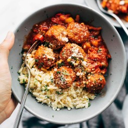 Chicken Meatballs with Peppers and Orzo