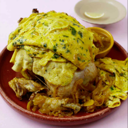 Chicken mefenned with parsley omelettes