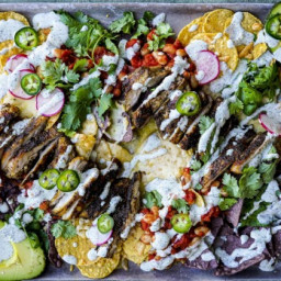 Chicken nachos with jalapeno and mint yoghurt