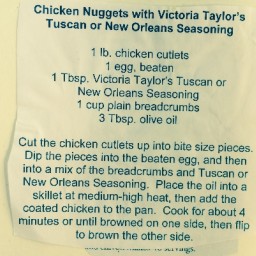 Chicken Nuggets with Victoria Taylor's Tuscan or New Orleans Seasoning