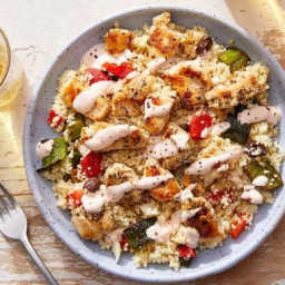 Chicken over Couscous Salad with Spicy Sour Cream
