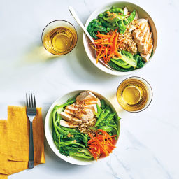 Chicken pak choi bowls with miso dressing
