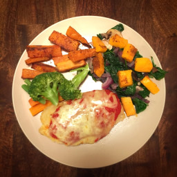 Chicken parma with sweet potato chips