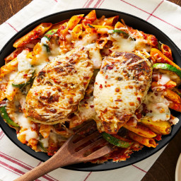 Chicken & Penne Pomodoro Skillet with Roasted Zucchini