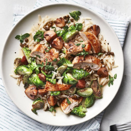 Chicken Piccata With Mushrooms and Brussels Sprouts