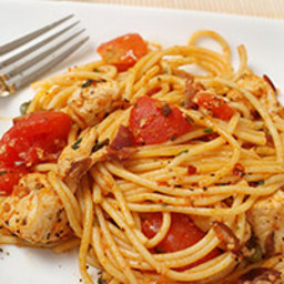 Chicken Puttanesca with Spaghetti