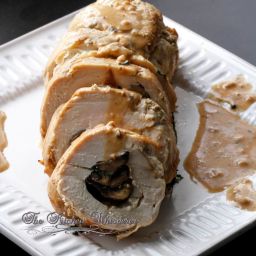 Chicken Roulade Stuffed with Mushroom Wilted Arugula and Shallots