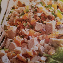Chicken Salad with Dried Apricots, Hazelnuts and Feta