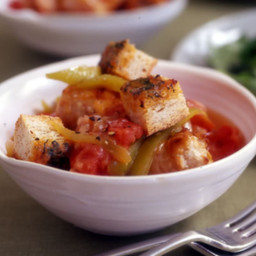 Chicken Sausage, Pepper and Onion Stoup with Tomato Basil Gobble-'Ems