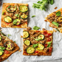 Chicken Sausage Pizzas with Broiled Zucchini and Fresh Oregano