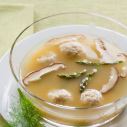 Chicken Soup with Asparagus and Shiitakes, Served with Roasted Fennel Matzo